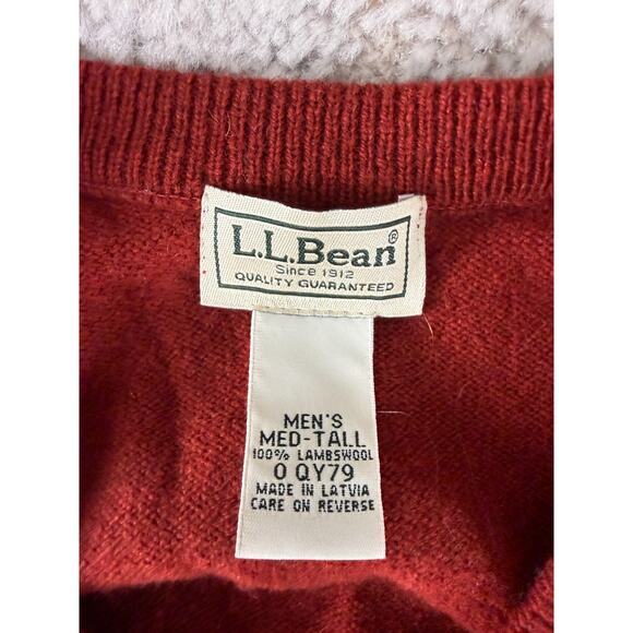 LL Bean Tall Size M Lambswool V Neck Sweater Red Long Sleeve Outdoor Casual - Picture 5 of 7